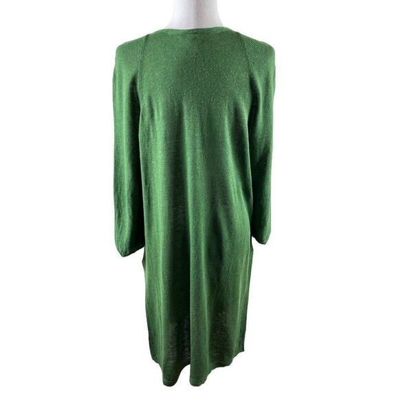 J. Jill Linen Blend V-Neck Longline Tunic Top Side Slits Large Green Lagenlook - Picture 3 of 9